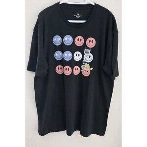 Smiley Face‎ Graphic T Shirt Women 2XL Black Happy Face Emoji Retro Tee